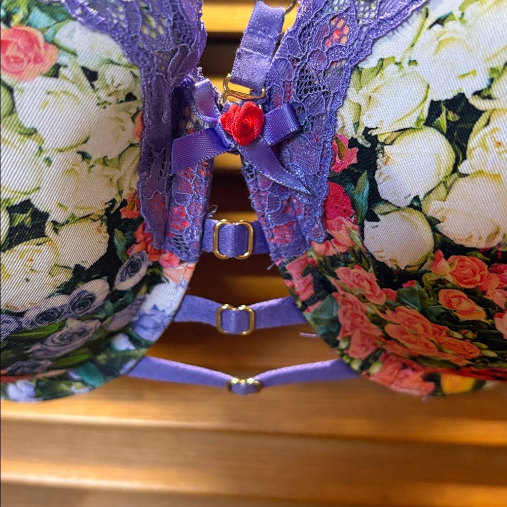 EUC CACIQUE Floral Lace Women's Bra - Purple - Picture 3 of 6